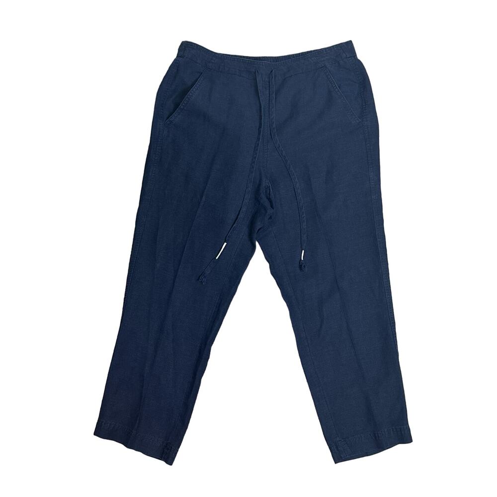 J. Crew Pull-on Capri Linen Pants Women’s M Blue Drawstrings Casual Slouchy